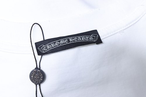 EM Sneakers Chrome Hearts Horseshoe Cross Burnout Appliqué & Embroidery Distressed T-Shirt White
