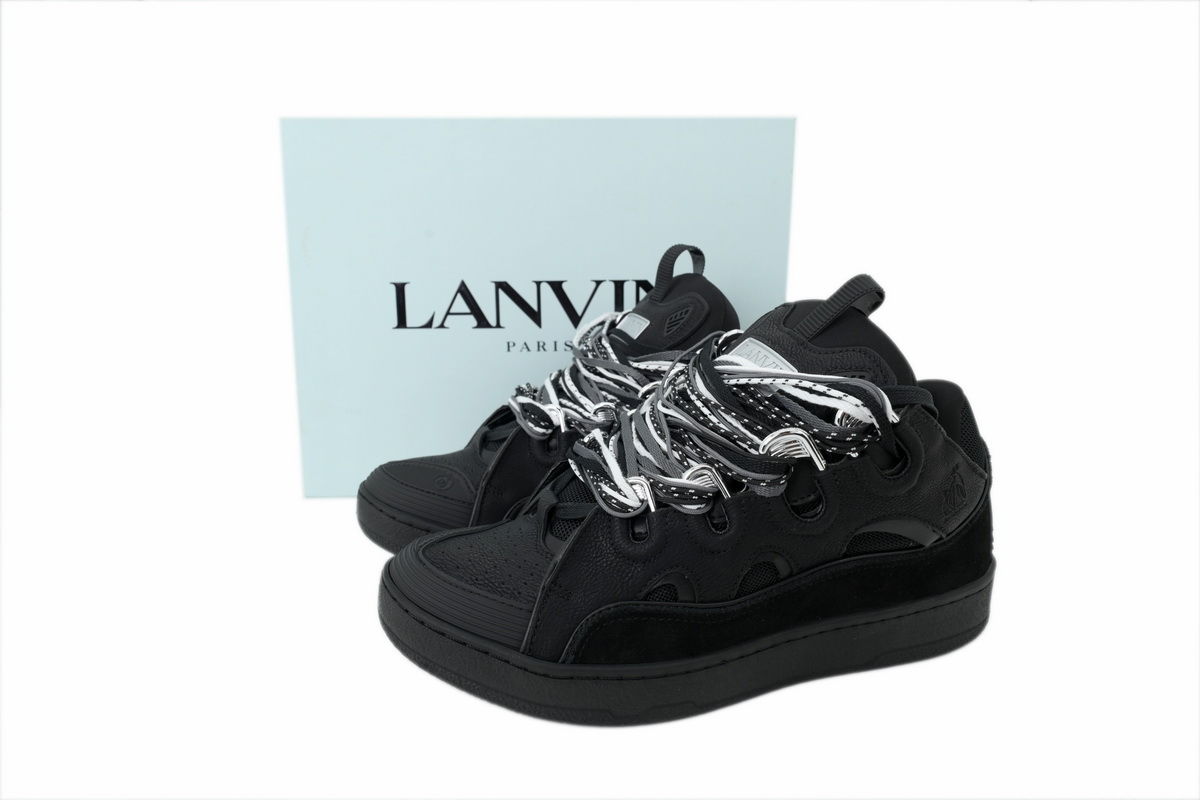 EM Sneakers Lanvin Leather Curb Black Ribbon