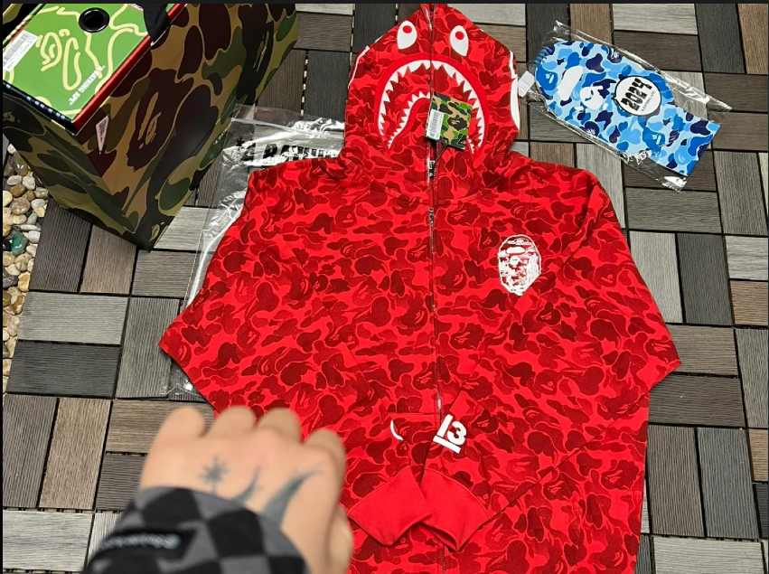 EMSneakers BAPE Color Camo Shark Full Zip Hoodie Red review 0