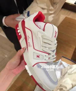 EM Sneakers Louis Vuitton Trainer All Blue White Red Lychee Pattern review yrfah