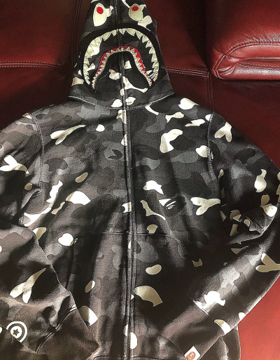 EM Sneakers BAPE Shark Head Tiger Head Zipper Luminous Camouflage Double Hooded Hoodie Dark Gray review chris davis