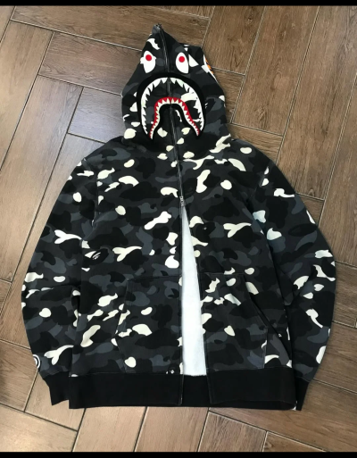 EM Sneakers BAPE Shark Head Tiger Head Zipper Luminous Camouflage Double Hooded Hoodie Dark Gray review Darius McFadden