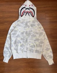 EM Sneakers BAPE Shark Head Tiger Head Zipper Luminous Camouflage Double Hooded Hoodie Gray and White review 0