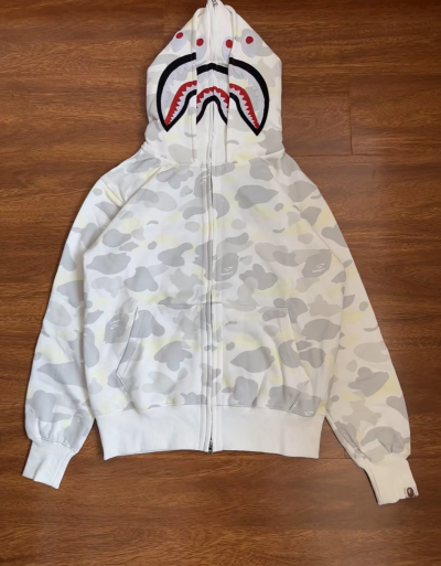 EM Sneakers BAPE Shark Head Tiger Head Zipper Luminous Camouflage Double Hooded Hoodie Gray and White review Mckenzie Stribling