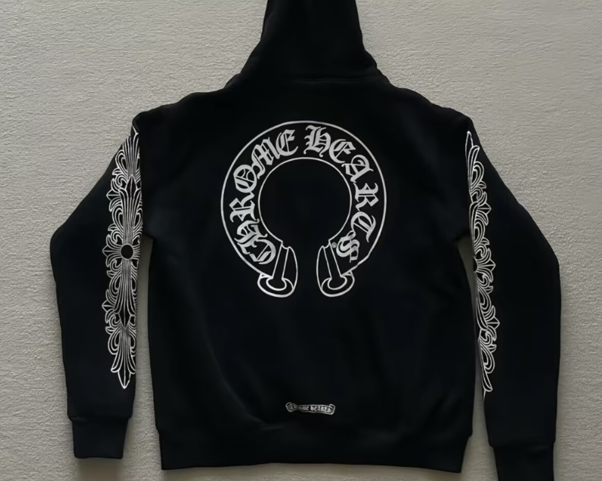EM Sneakers Chrome Hearts Horseshoe Floral Cross-Sleeve Zip Up Hoodie Black White review 0