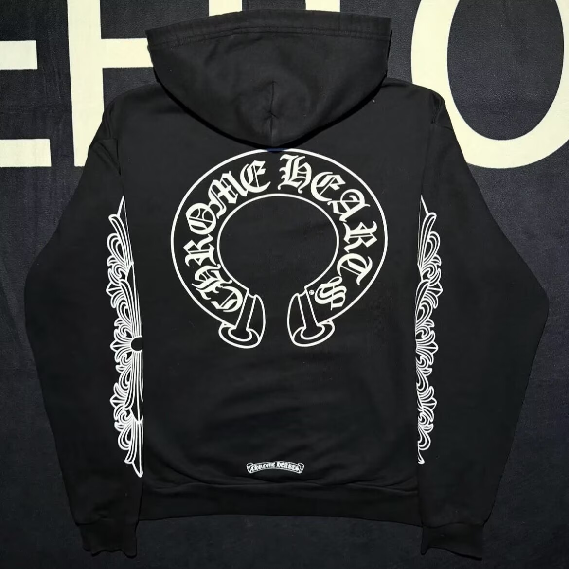 EM Sneakers Chrome Hearts Horseshoe Floral Cross-Sleeve Zip Up Hoodie Black White review 1