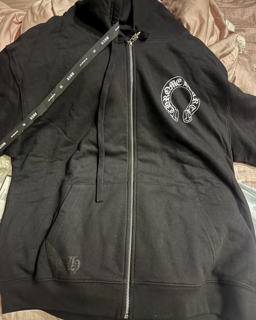 EM Sneakers Chrome Hearts Horseshoe Floral Cross-Sleeve Zip Up Hoodie Black White review 1