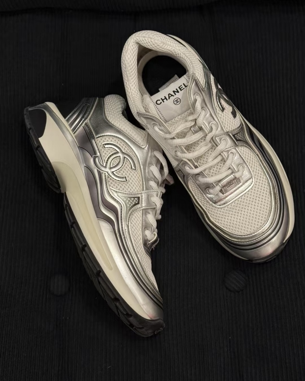 EM Sneakers Chanel Low Top Trainer Silver Black review Liya Rich