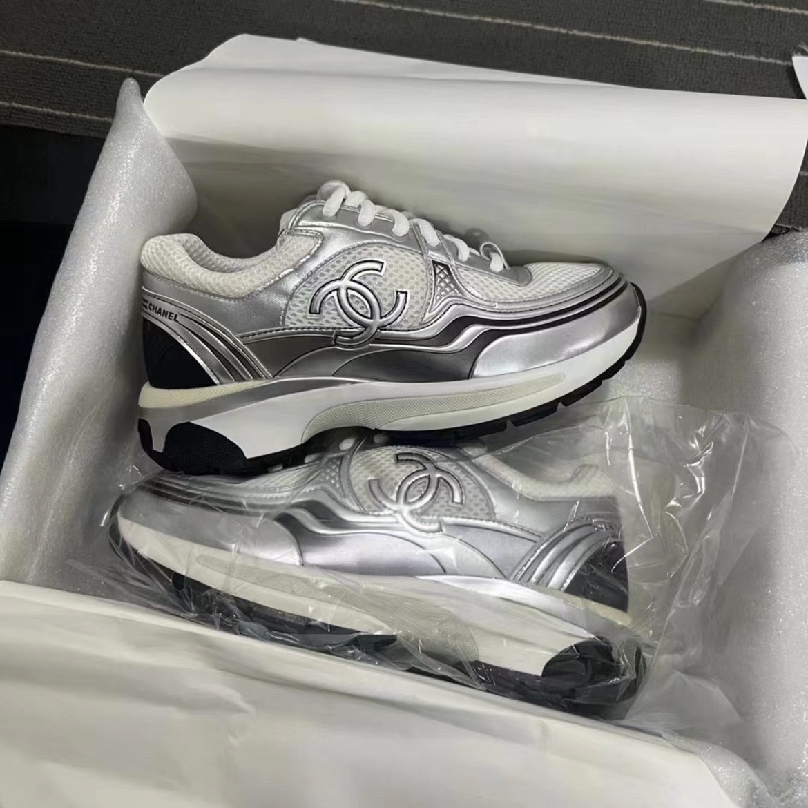 EM Sneakers Chanel Low Top Trainer Silver Black review Grayson Mccray