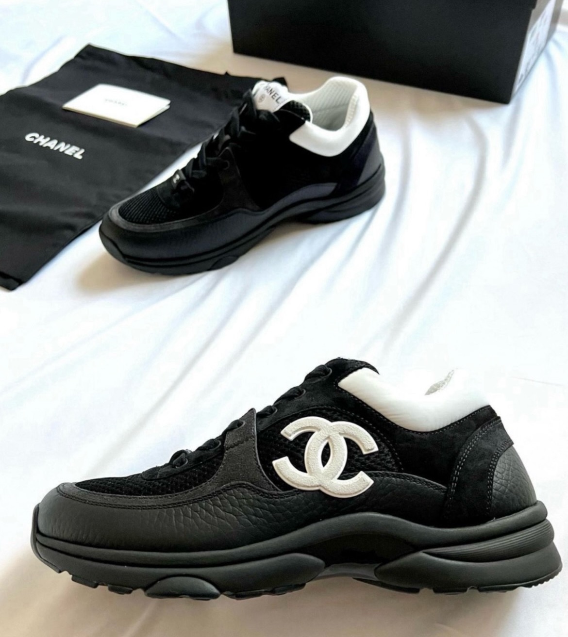 EM Sneakers Chanel Low Top Trainer Black White review Makiel Anthony