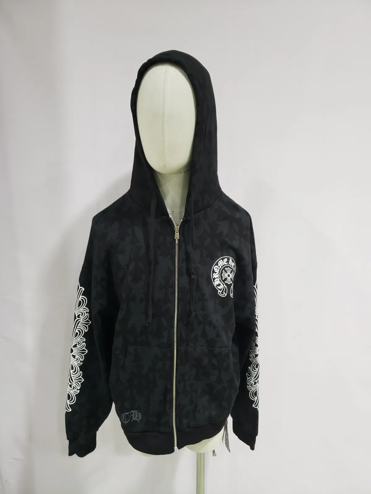 EM Sneakers QC | EM Sneakers Chrome Hearts Cross Flower Arm Zipper Hoodie 24SS Black