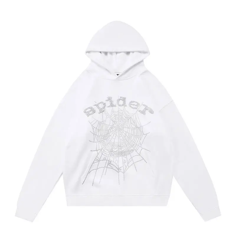 EM Sneakers QC | Sp5der OG Rhinestone Logo Hoodie White