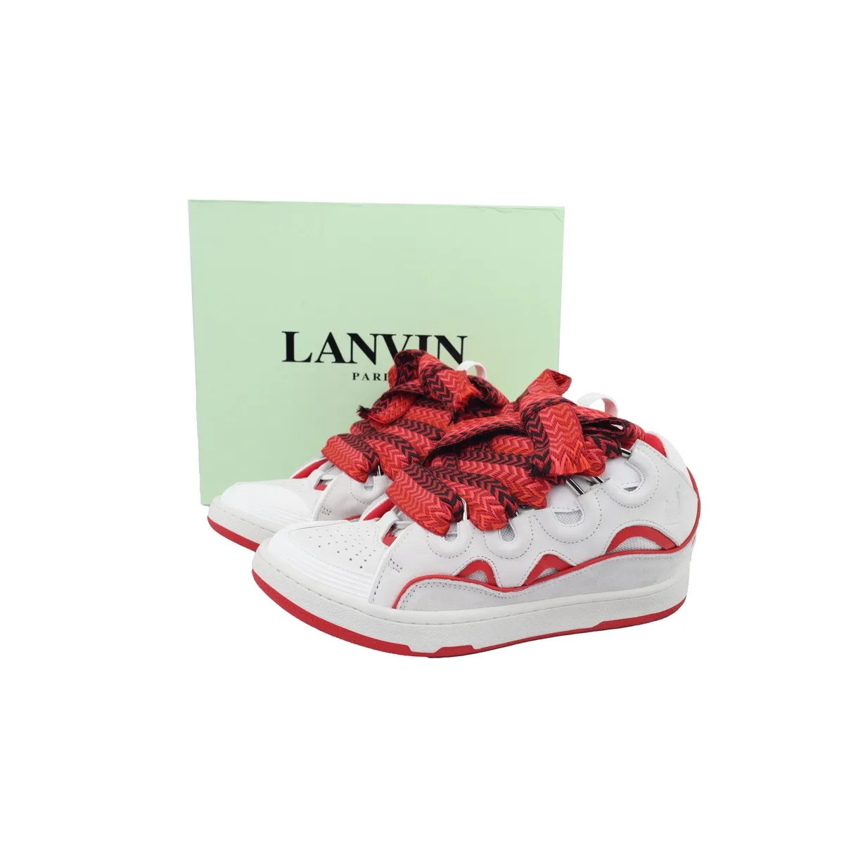 EM Sneakers QC | Lanvin Leather Curb White Red