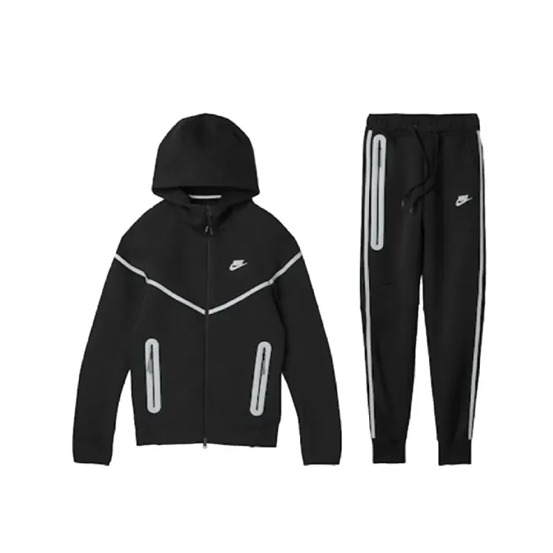 EM Sneakers QC |  Nike Sportswear Tech Fleece Full-Zip Hoodie & Joggers Set Dark Heather Black White