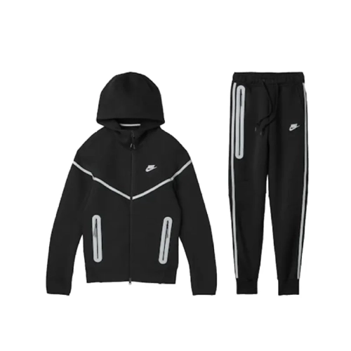 EM Sneakers QC |  Nike Sportswear Tech Fleece Full-Zip Hoodie & Joggers Set Dark Heather Black White
