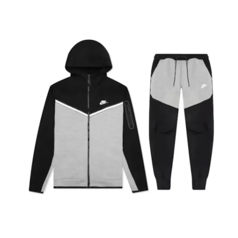 EM Sneakers QC | Nike Sportswear Tech Fleece Full Zip Hoodie & Pant & Joggers Set Black and Gray Stitching
