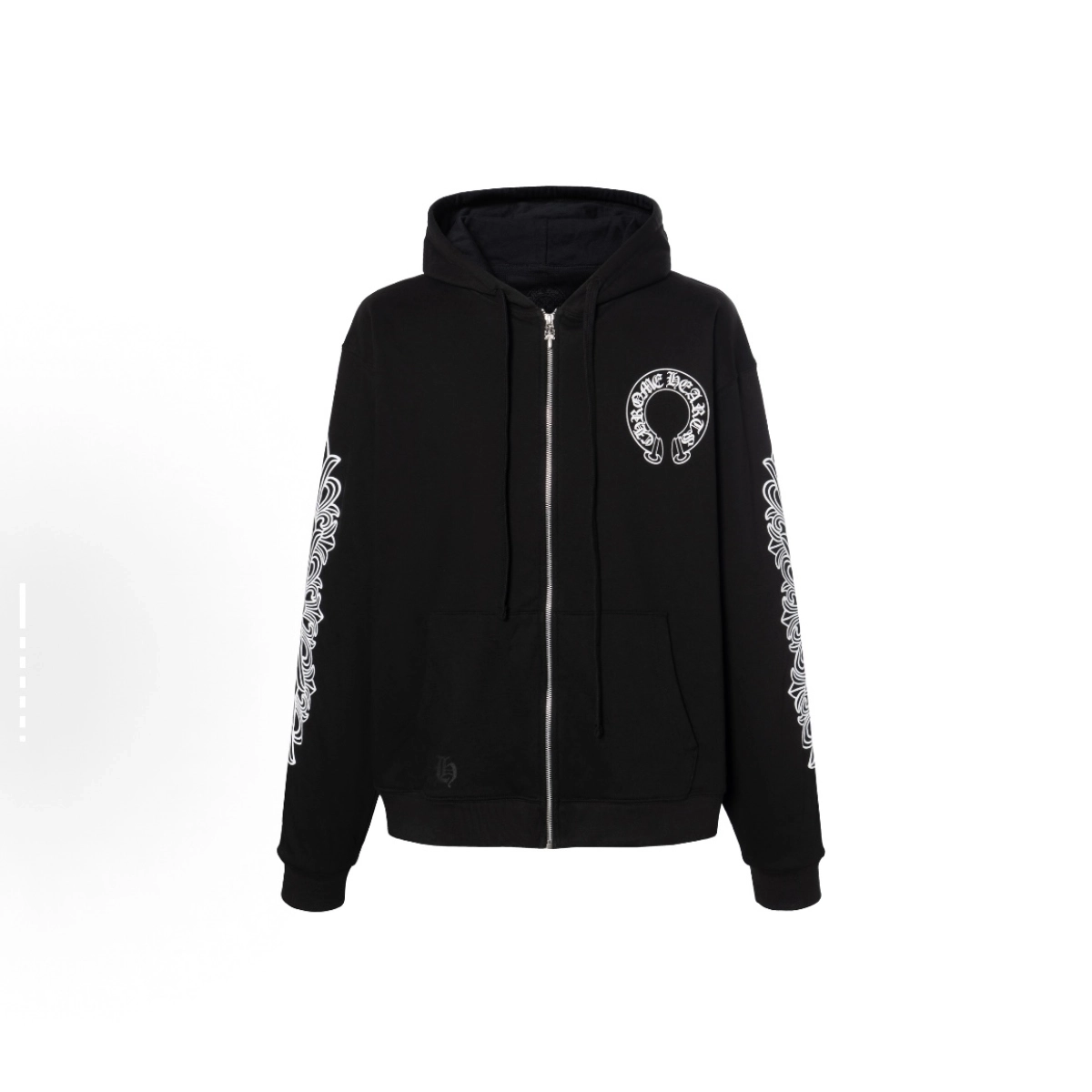 EM Sneakers QC | Chrome Hearts Horseshoe Floral Cross-Sleeve Zip Up Hoodie Black White