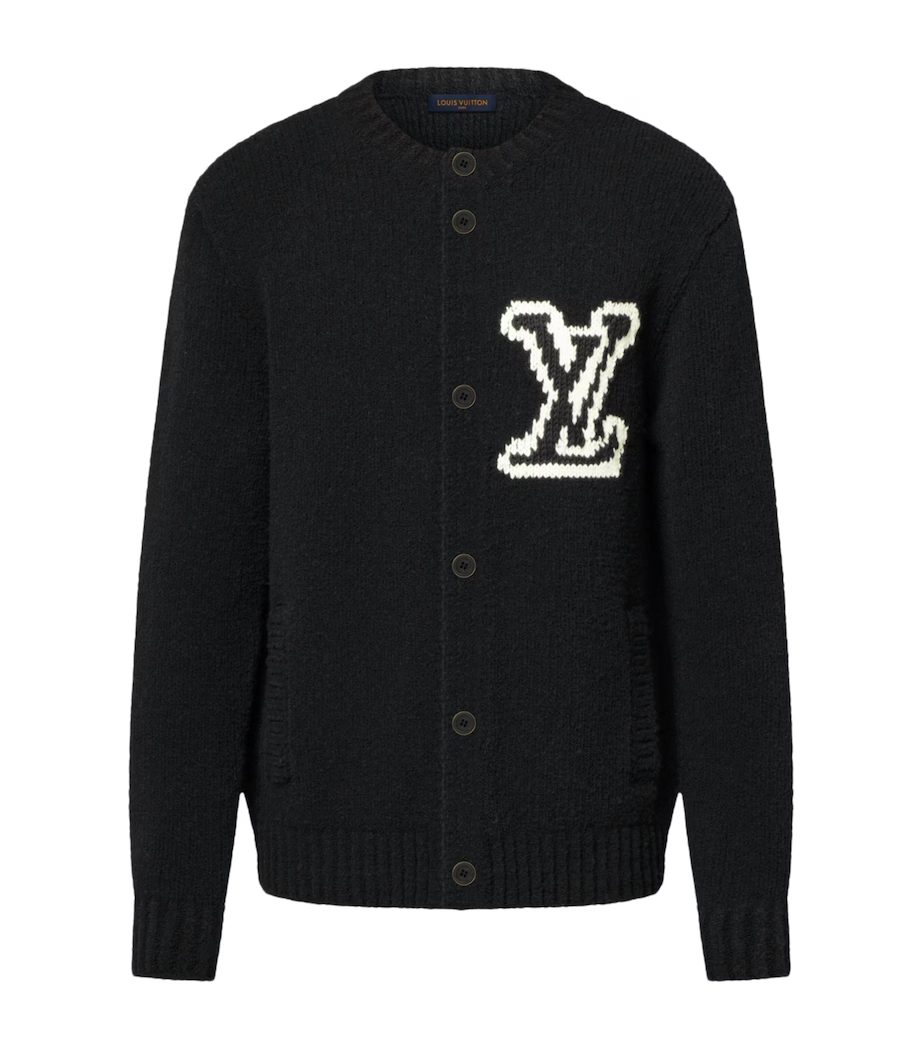 EM Sneakers QC | Louis Vuitton Chunky Intarsia Signature Sweater Cardigan Luxury Black