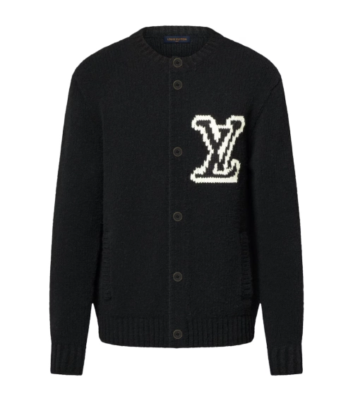EM Sneakers QC | Louis Vuitton Chunky Intarsia Signature Sweater Cardigan Luxury Black