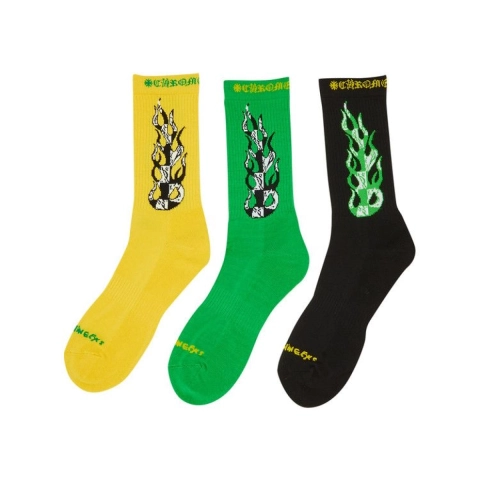EM Sneakers QC | Chrome Hearts x Matty Boy Flame Socks Green/Yellow/Black