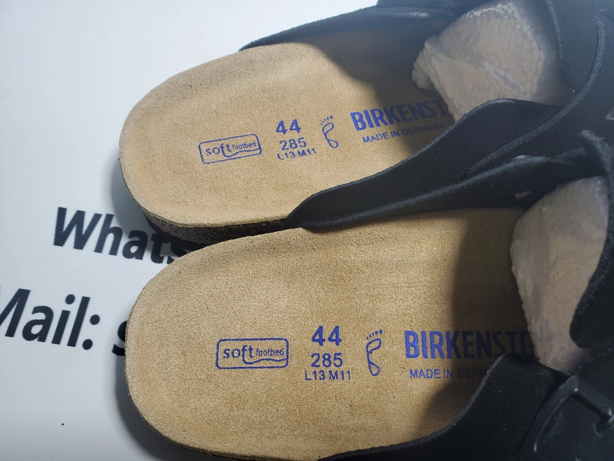 EM Sneakers QC | Birkenstock Boston Soft Footbed Slipper Black Velvet and Black Buckle