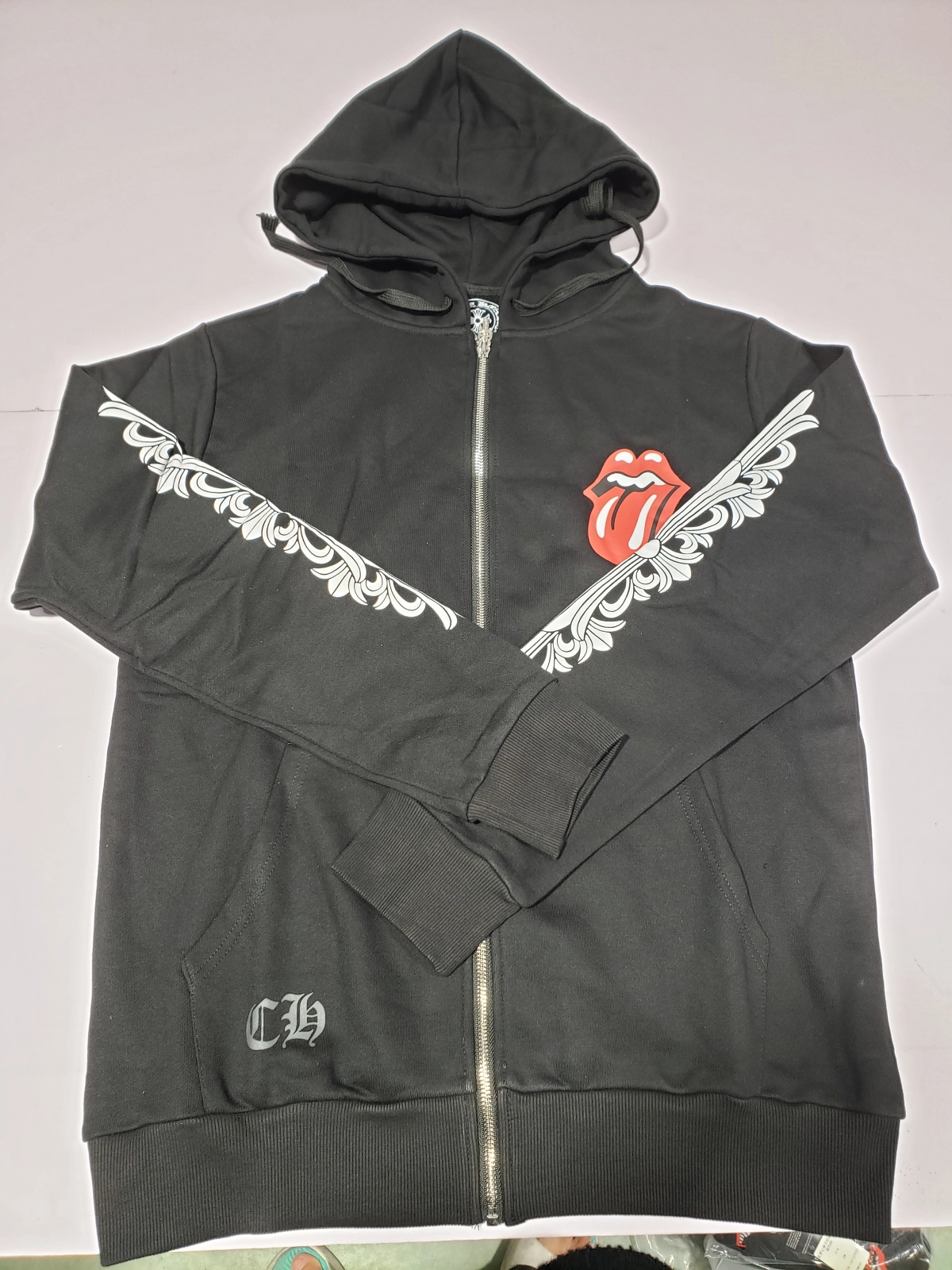 EM Sneakers QC | Chrome Hearts Red Tongue Zip Up Hoodie Black