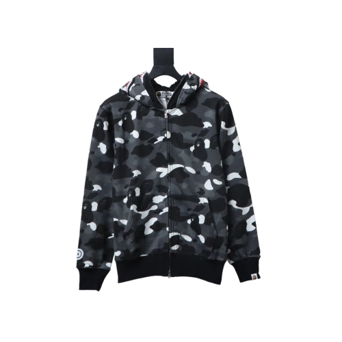EM Sneakers QC | BAPE Shark Head Tiger Head Zipper Luminous Camouflage Double Hooded Hoodie Dark Gray