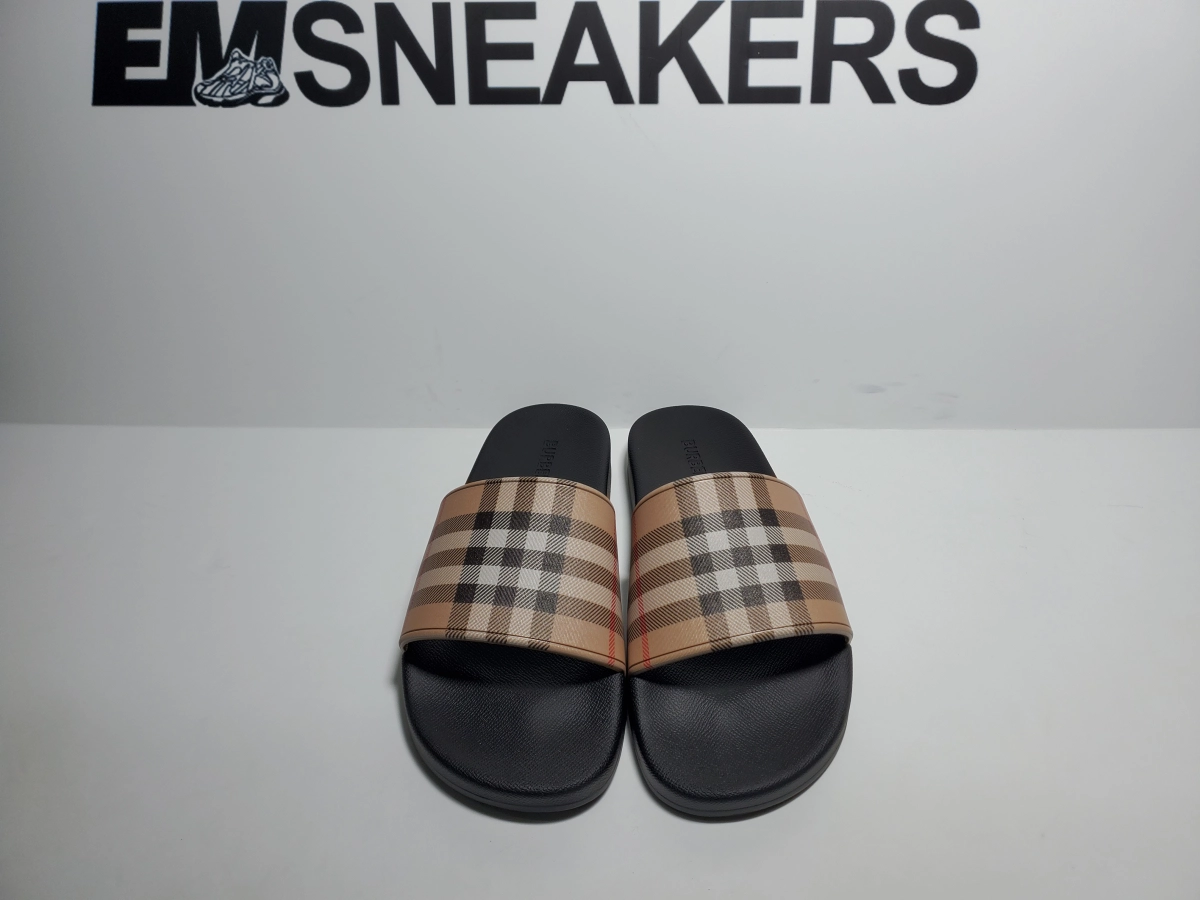 EM Sneakers QC | Burberry Check Print Slides Archive Beige
