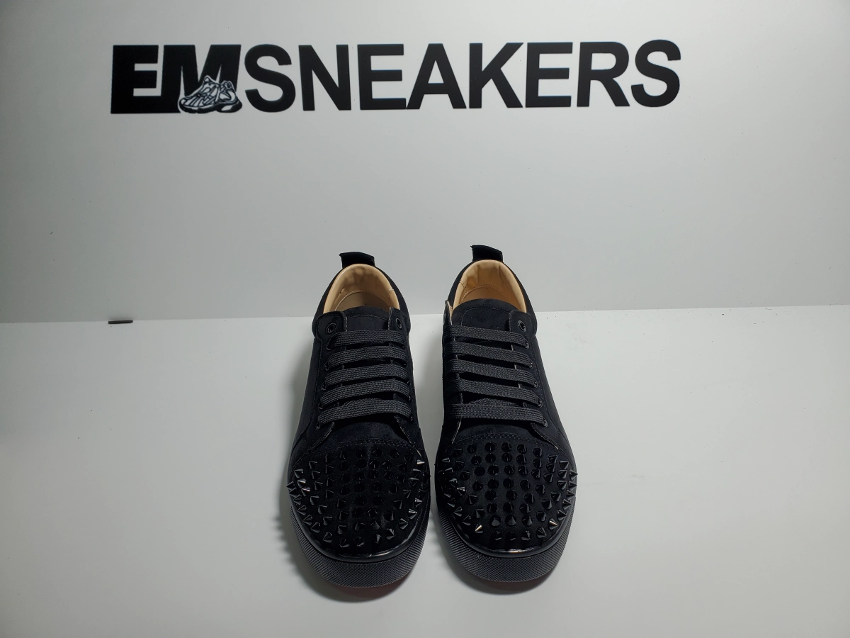 EM Sneakers QC | Christian Louboutin Louis Junior Spikes Veau Velours Sneaker Black