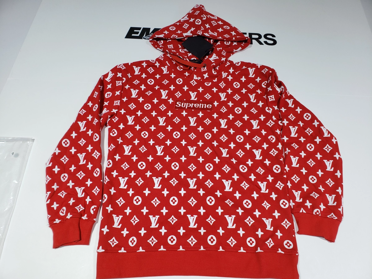 EM Sneakers QC | Supreme x Louis Vuitton Box Logo Hoodie Red