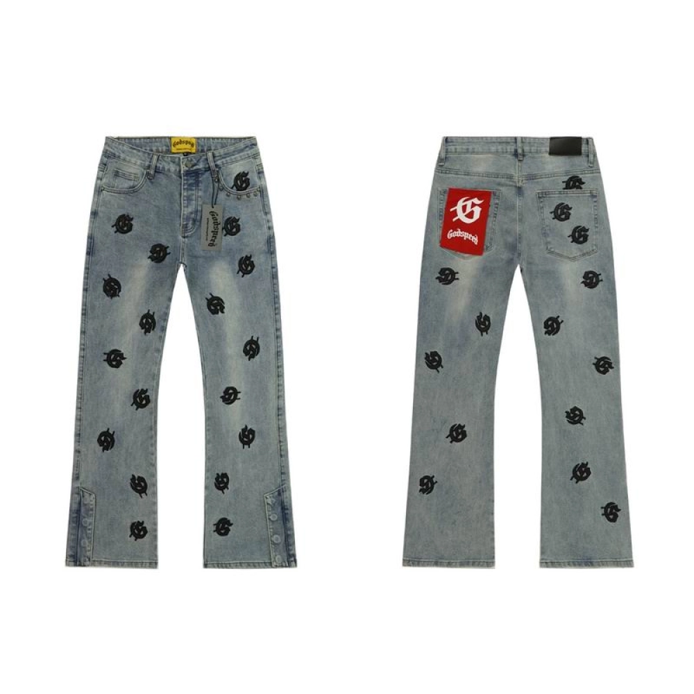 EM Sneakers QC | Godspeed Infinity Denim v2 Blue Washed Jeans with All-Over Leather "G" Logo Print-8218