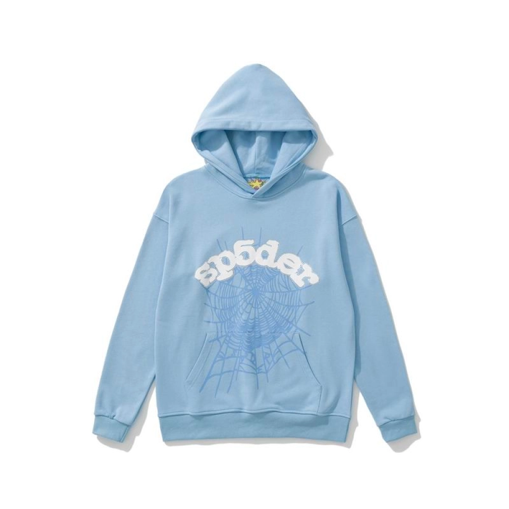 EM Sneakers QC | Sp5der Print Gothic Hoodie Sky Blue