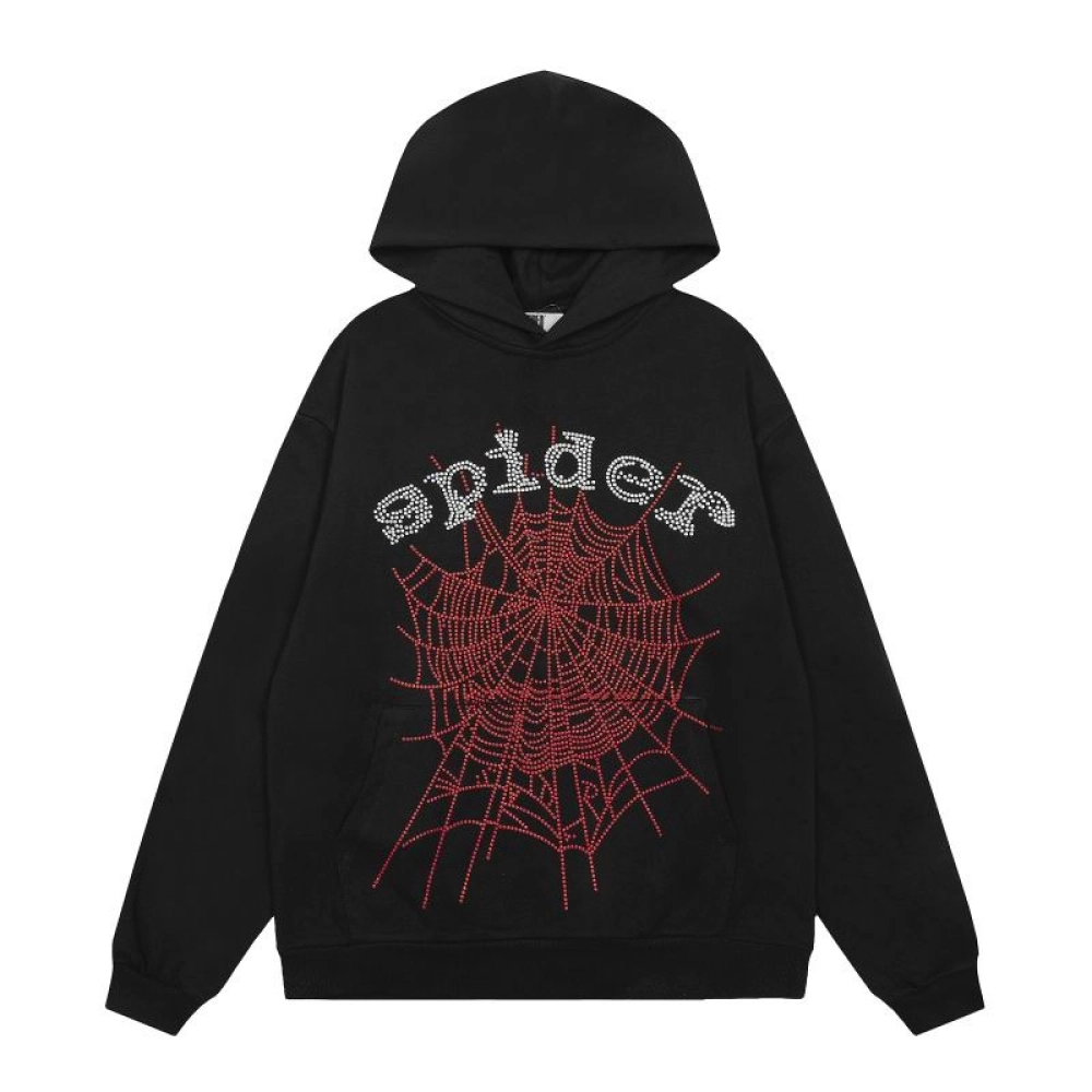 EM Sneakers QC | Sp5der OG Rhinestone Logo Hoodie Black