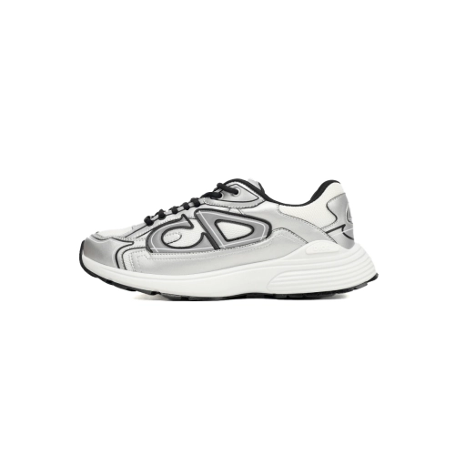 EM Sneakers QC | Dior B30 White Mesh Silver-Tone Metallic Calfskin