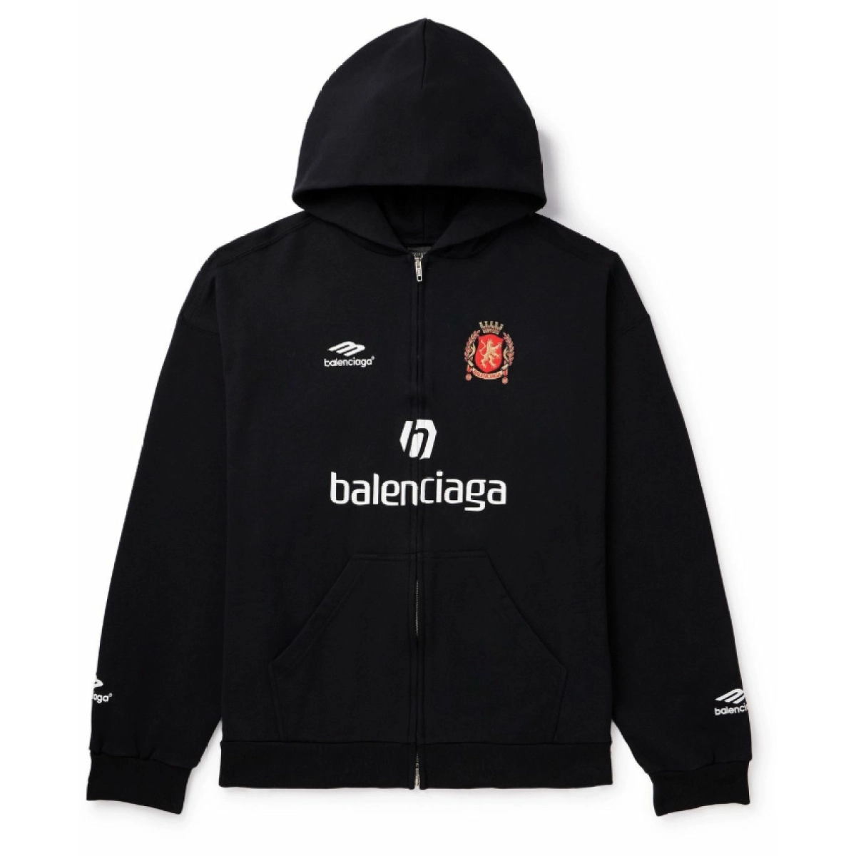 EM Sneakers QC | BALENCIAGA 2024 Soccer Oversized Logo-detailed Cotton-jersey Zip-up Hoodie In Black