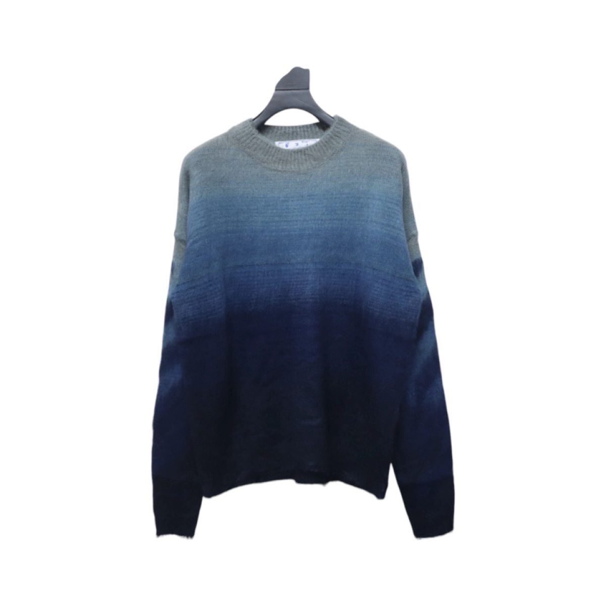 EM Sneakers QC | Off-White OW Mohair Crew Neck Sweater Black and Blue