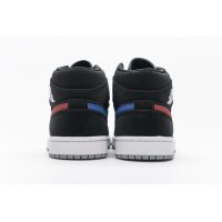 Fake Air Jordan 1 Mid Multi-Color Swoosh Black (GS)  554725-065