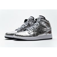 Fake Air Jordan 1 Mid SE Disco Metallic Silver (W)  CU9304-001