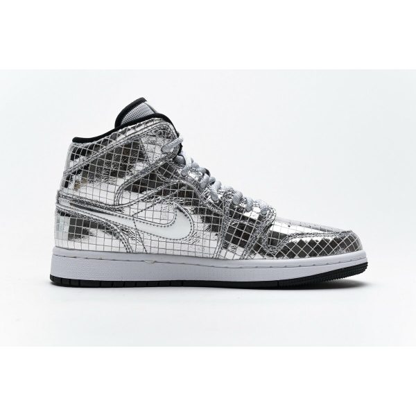 Fake Air Jordan 1 Mid SE Disco Metallic Silver (W)  CU9304-001