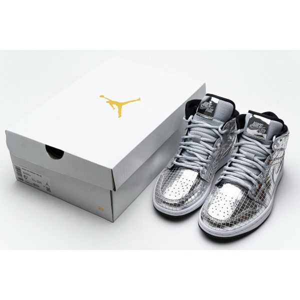 Fake Air Jordan 1 Mid SE Disco Metallic Silver (W)  CU9304-001