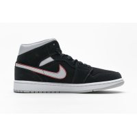 Fake Air Jordan 1 Mid Black Particle Grey Gym Red 554724-060