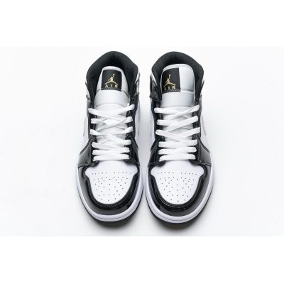 Fake Air Jordan 1 Mid Patent Black White Gold 852542-007