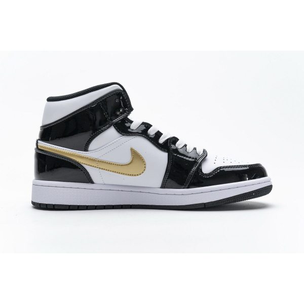 Fake Air Jordan 1 Mid Patent Black White Gold 852542-007