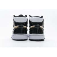 Fake Air Jordan 1 Mid Patent Black White Gold 852542-007