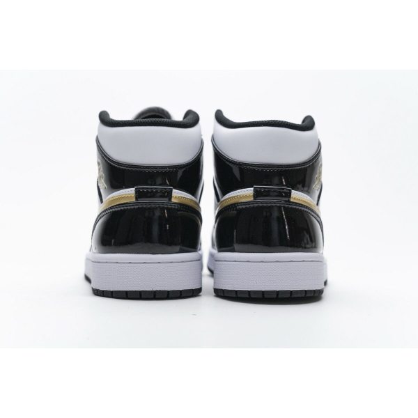 Fake Air Jordan 1 Mid Patent Black White Gold 852542-007