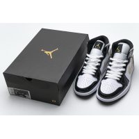 Fake Air Jordan 1 Mid Patent Black White Gold 852542-007