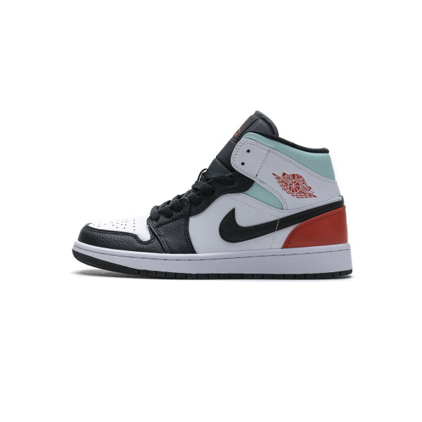 Fake Air Jordan 1 Mid SE White Black Red Spruce (GS) BQ6931-100