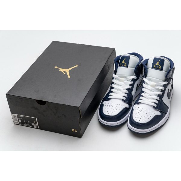 Fake Air Jordan 1 Mid White Metallic Gold Obsidian 554724-174