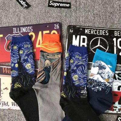 Street Skateboard Cartoon Abstract Art Starry Sky Snow Mountain High Sock