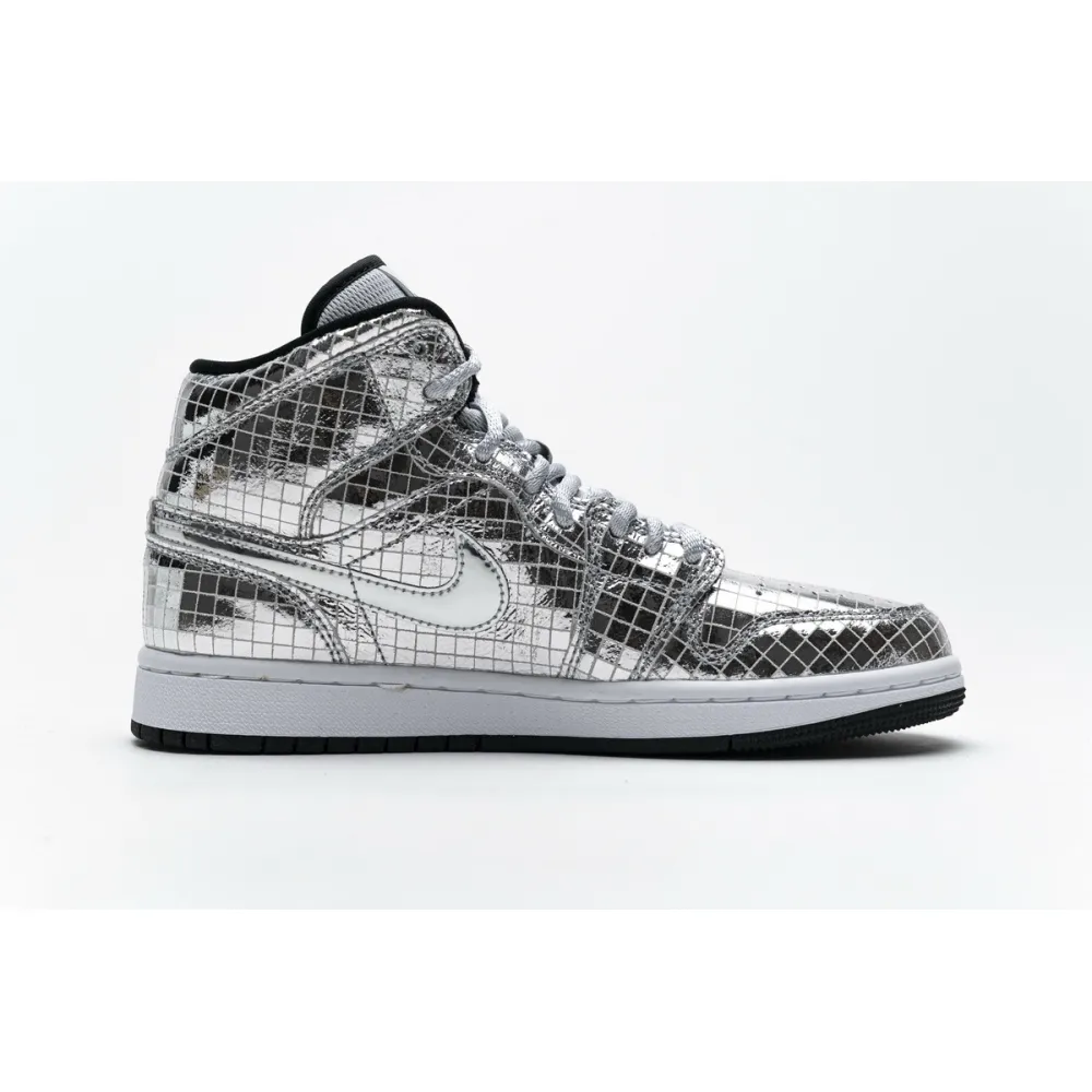  Air Jordan 1 Mid SE Disco Metallic Silver (W) CU9304-001